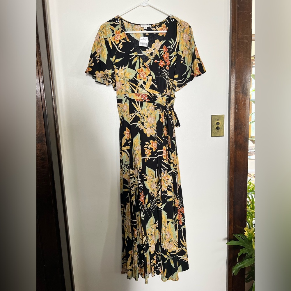 Böhme Black Floral Wrap Maxi Dress Size Medium